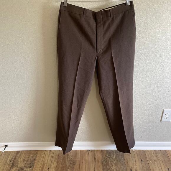 Haggar men’s slacks dress pants wool poly machine washable brown 34x32 - Picture 1 of 11